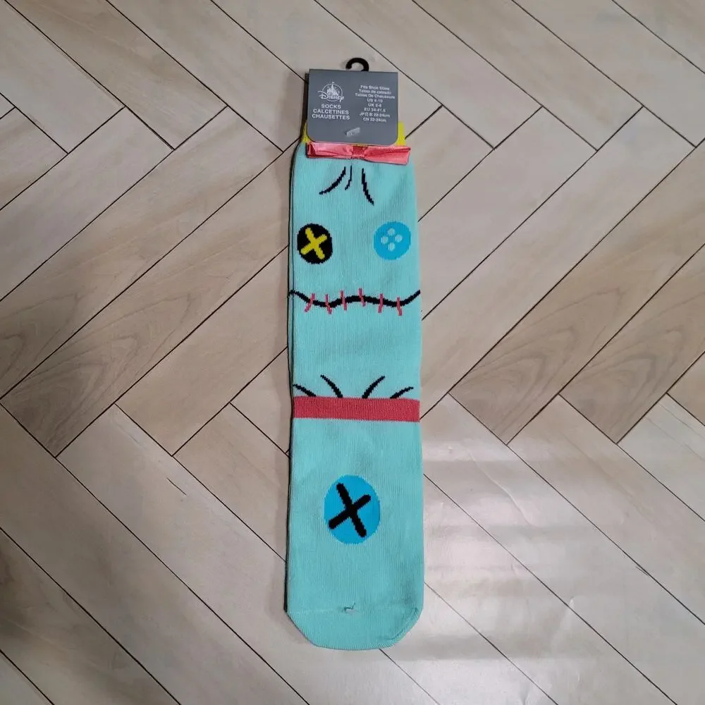 Disney Park Lilo & Stitch Scrump Aqua Green Yellow Socks with Pink Bow